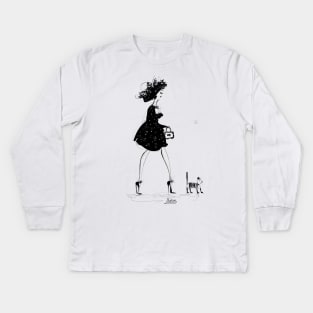 Walking with my cat Kids Long Sleeve T-Shirt